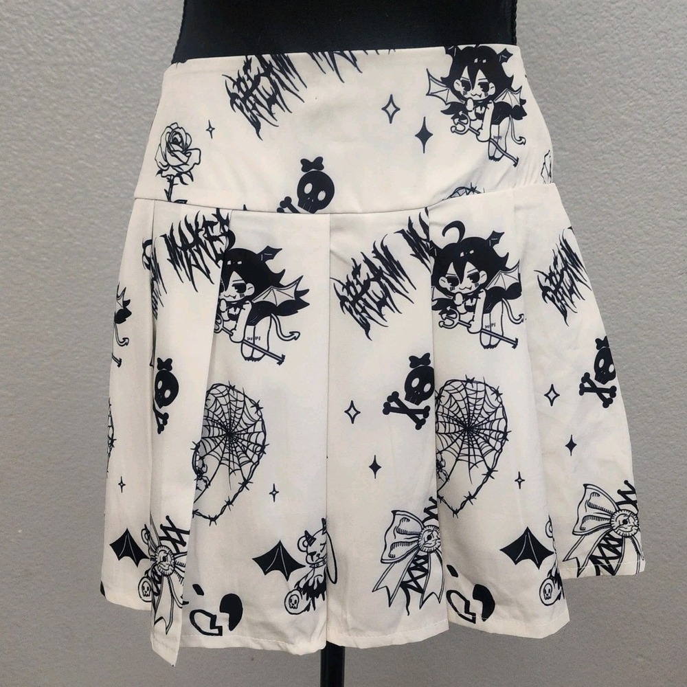 Romwe pleated mini skirt Cute Goth Mall Witchy Kawaii School Girl Punk White - Picture 5 of 12